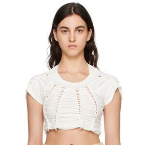 NWT Lesugiatelier White Knotted Stretch Cotton Jersey Cropped T-Shirt Size Small